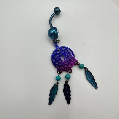Vintage Y2K Rhinestone Dreamcatcher Dangle Belly Ring Navel Piercing Jewelry 90s - Thumbnail 2