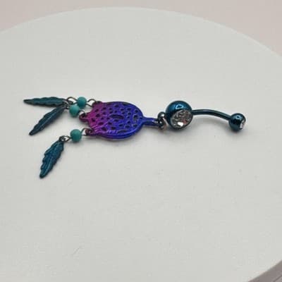 Vintage Y2K Rhinestone Dreamcatcher Dangle Belly Ring Navel Piercing Jewelry 90s - Thumbnail 6