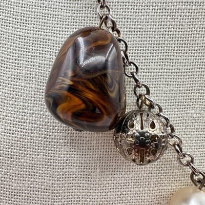 Vintage 90s Silver Tone Beaded Charm Link Chain Necklace Women's Jewelry Boho - Thumbnail 8