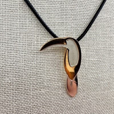 Vintage 90s Toucan Bird Pendant Necklace Black Waxed Rope Fashion Jewelry Bib - Thumbnail 5