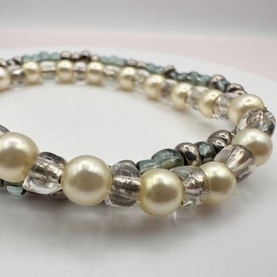 Vintage 90s Faux Pearl Beaded Stretch Bracelets Set Women's Classic Jewelry Y2K - Thumbnail 6