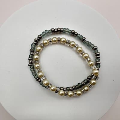 Vintage 90s Faux Pearl Beaded Stretch Bracelets Set Women's Classic Jewelry Y2K - Thumbnail 7