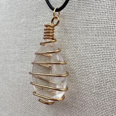 Vintage Y2K Clear Glass Teardrop Gold Tone Wire Wrapped Pendant Necklace Jewelry - Thumbnail 8