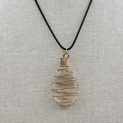 Vintage Y2K Clear Glass Teardrop Gold Tone Wire Wrapped Pendant Necklace Jewelry - Thumbnail 6