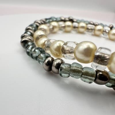 Vintage 90s Faux Pearl Beaded Stretch Bracelets Set Women's Classic Jewelry Y2K - Thumbnail 5
