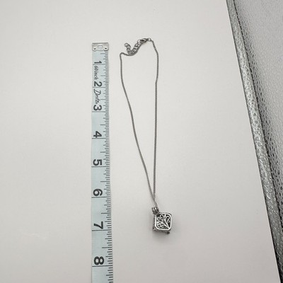 Vintage 90s Filigree Cube Locket Pendant Necklace Silver Tone Women's Jewelry - Thumbnail 8