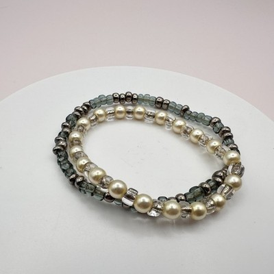 Vintage 90s Faux Pearl Beaded Stretch Bracelets Set Women's Classic Jewelry Y2K - Thumbnail 2