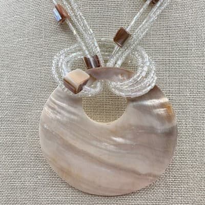 Vintage Y2K Multi-strand Beads Pearl Shell Pendant Necklace Silver Tone Jewelry - Thumbnail 2