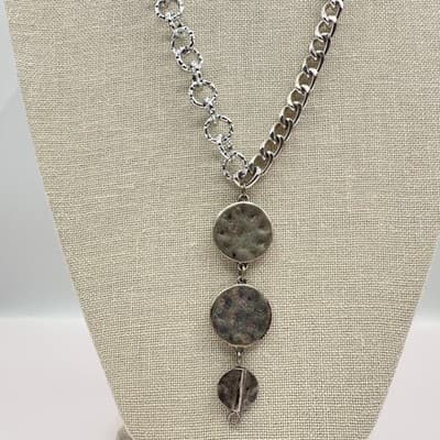 Vintage 90s Silver Tone Chain Necklace Tiered Disc Pendant Fashion Jewelry Y2K - Thumbnail 4