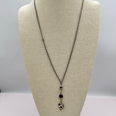 Vintage 90s Silver Tone Hammered Disc Drop Necklace Boho Classic Fashion Jewelry - Thumbnail 6