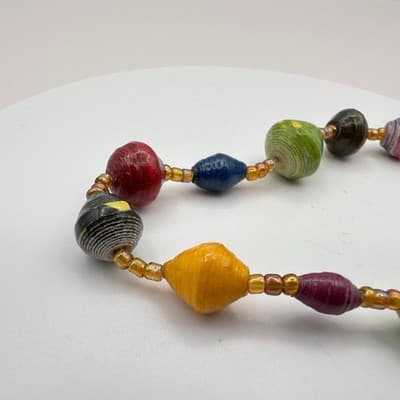 Vintage Y2K Recycled Paper Beaded Chunky Bracelet Boho Women's Classic Jewelry - Thumbnail 3
