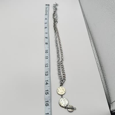 Vintage 90s Silver Tone Chain Necklace Tiered Disc Pendant Fashion Jewelry Y2K - Thumbnail 7
