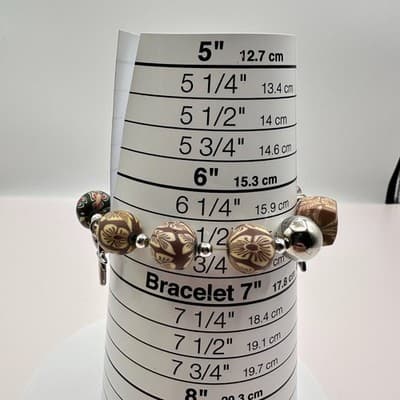 Vintage 90s Millefiori Polymer Clay Bead Silver Tone Religious Charm Bracelet - Thumbnail 7