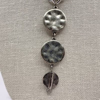 Vintage 90s Silver Tone Chain Necklace Tiered Disc Pendant Fashion Jewelry Y2K - Thumbnail 3