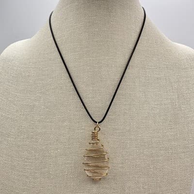 Vintage Y2K Clear Glass Teardrop Gold Tone Wire Wrapped Pendant Necklace Jewelry - Thumbnail 2