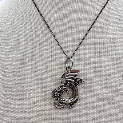 Vintage Y2K Silver Tone Chinese New Year Dragon Pendant Necklace Classic Jewelry - Thumbnail 5