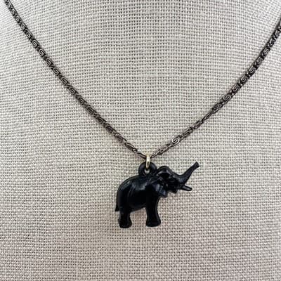 Vintage 90s Black Elephant Pendant Necklace Silver Tone Women's Jewelry - Thumbnail 2