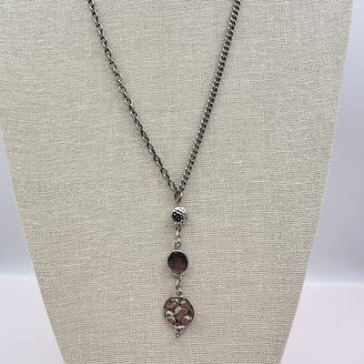 Vintage 90s Silver Tone Hammered Disc Drop Necklace Boho Classic Fashion Jewelry - Thumbnail 4