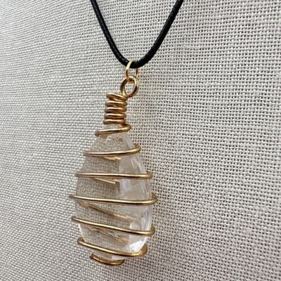 Vintage Y2K Clear Glass Teardrop Gold Tone Wire Wrapped Pendant Necklace Jewelry - Thumbnail 7