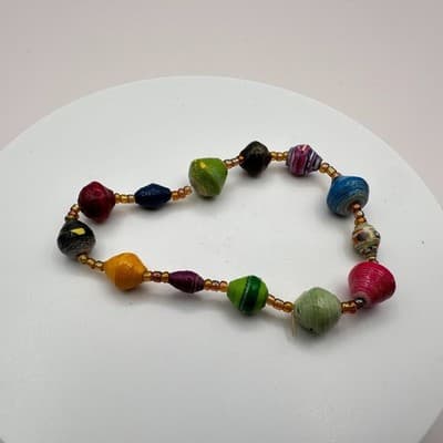 Vintage Y2K Recycled Paper Beaded Chunky Bracelet Boho Women's Classic Jewelry - Thumbnail 2