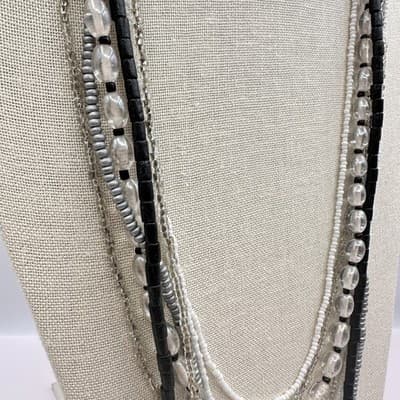 Vintage 90s Multi-Strand Beaded Layered Necklace Seed Bead Clear Glass Boho Y2K - Thumbnail 7