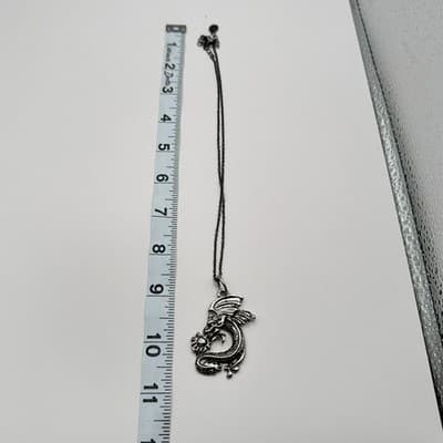 Vintage Y2K Silver Tone Chinese New Year Dragon Pendant Necklace Classic Jewelry - Thumbnail 8