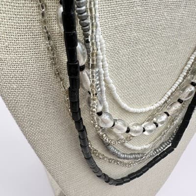 Vintage 90s Multi-Strand Beaded Layered Necklace Seed Bead Clear Glass Boho Y2K - Thumbnail 9