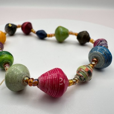 Vintage Y2K Recycled Paper Beaded Chunky Bracelet Boho Women's Classic Jewelry - Thumbnail 5