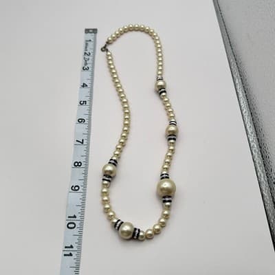 Vintage 80s Cream Faux Pearl Beads Statement Necklace Classic Fashion Jewelry - Thumbnail 9