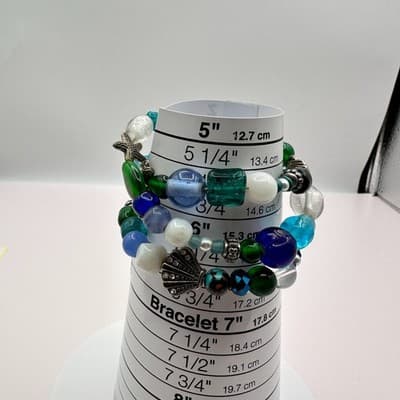 Vintage Y2K Memory Wire Wrap Beaded Bracelet Shell Turtle Starfish Jewelry Y2K - Thumbnail 8