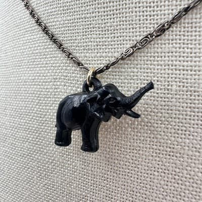 Vintage 90s Black Elephant Pendant Necklace Silver Tone Women's Jewelry - Thumbnail 5