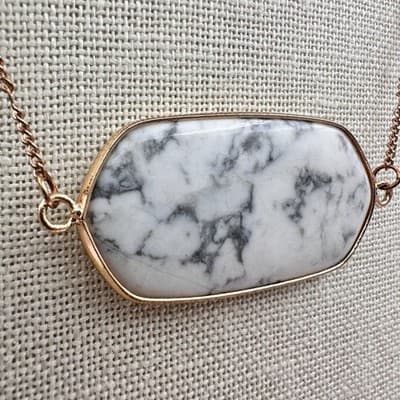 Vintage Y2K White Marble Stone Rose Gold Tone Chain Necklace Women's Jewelry 90s - Thumbnail 4