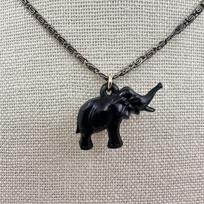 Vintage 90s Black Elephant Pendant Necklace Silver Tone Women's Jewelry - Thumbnail 3