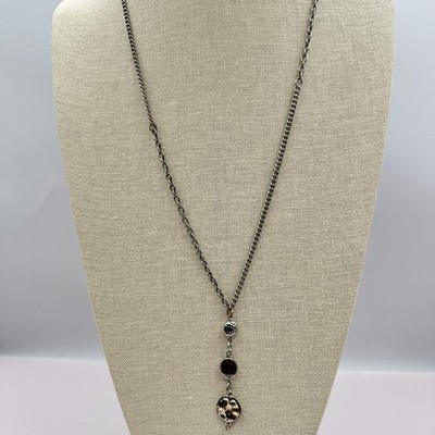 Vintage 90s Silver Tone Hammered Disc Drop Necklace Boho Classic Fashion Jewelry - Thumbnail 5