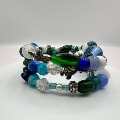 Vintage Y2K Memory Wire Wrap Beaded Bracelet Shell Turtle Starfish Jewelry Y2K - Thumbnail 6