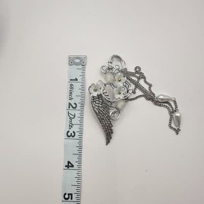 Vintage Y2K Silver Tone Angel Wing Non Piercing Ear Cuff Dangle Chain Jewelry - Thumbnail 10