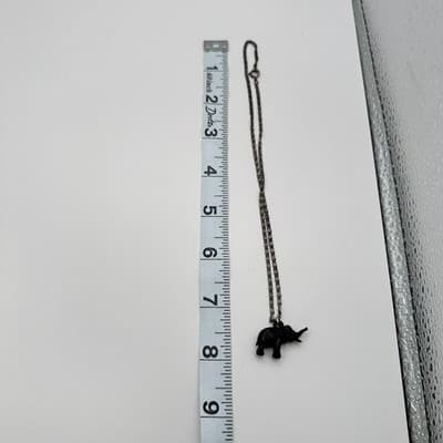 Vintage 90s Black Elephant Pendant Necklace Silver Tone Women's Jewelry - Thumbnail 9