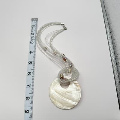 Vintage Y2K Multi-strand Beads Pearl Shell Pendant Necklace Silver Tone Jewelry - Thumbnail 9