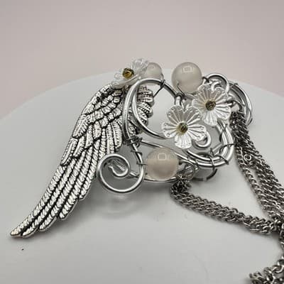 Vintage Y2K Silver Tone Angel Wing Non Piercing Ear Cuff Dangle Chain Jewelry - Thumbnail 5