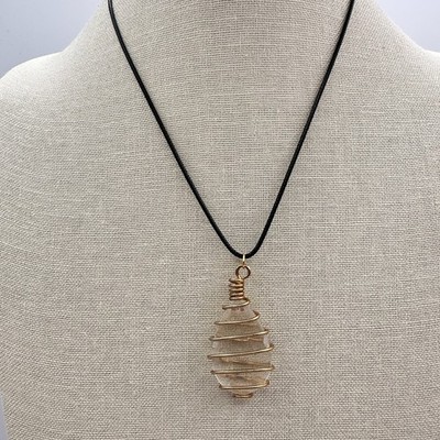 Vintage Y2K Clear Glass Teardrop Gold Tone Wire Wrapped Pendant Necklace Jewelry - Thumbnail 3
