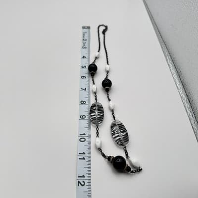 Vintage 80s Zebra Print Glass Bead Necklace Mod Statement Fashion Jewelry Y2K - Thumbnail 8