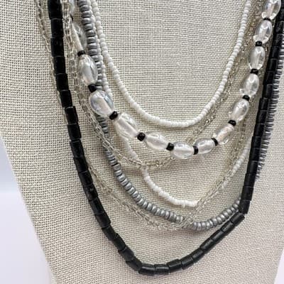 Vintage 90s Multi-Strand Beaded Layered Necklace Seed Bead Clear Glass Boho Y2K - Thumbnail 3