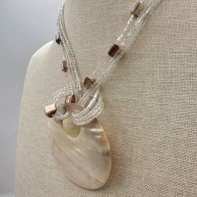 Vintage Y2K Multi-strand Beads Pearl Shell Pendant Necklace Silver Tone Jewelry - Thumbnail 6