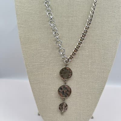 Vintage 90s Silver Tone Chain Necklace Tiered Disc Pendant Fashion Jewelry Y2K - Thumbnail 2