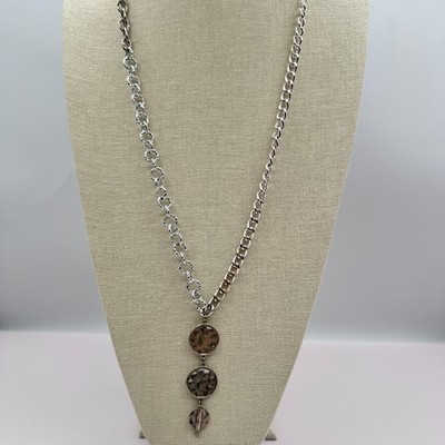 Vintage 90s Silver Tone Chain Necklace Tiered Disc Pendant Fashion Jewelry Y2K - Thumbnail 6