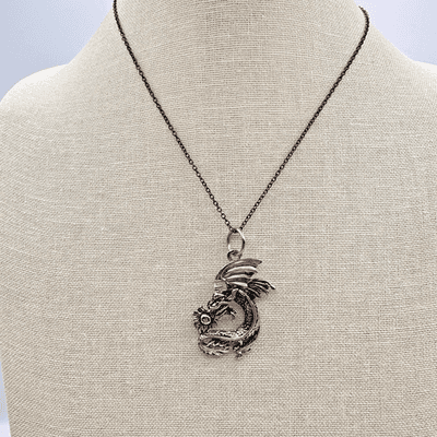 Vintage Y2K Silver Tone Chinese New Year Dragon Pendant Necklace Classic Jewelry - Thumbnail 2