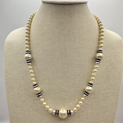 Vintage 80s Cream Faux Pearl Beads Statement Necklace Classic Fashion Jewelry - Thumbnail 8