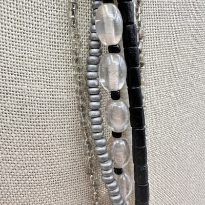 Vintage 90s Multi-Strand Beaded Layered Necklace Seed Bead Clear Glass Boho Y2K - Thumbnail 8