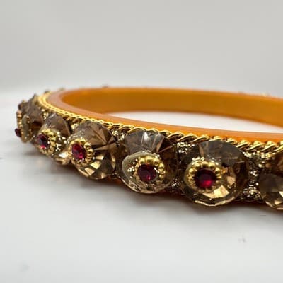 Vintage Y2K Rhinestones Gold Tone Bangle Statement Women's Classic Jewelry Boho - Thumbnail 4