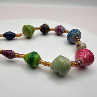 Vintage Y2K Recycled Paper Beaded Chunky Bracelet Boho Women's Classic Jewelry - Thumbnail 4